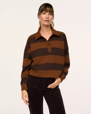 Spanx AirEssentials Rugby Collared Shirt - Brown Stripe