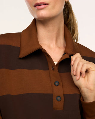 Spanx AirEssentials Rugby Collared Shirt - Brown Stripe