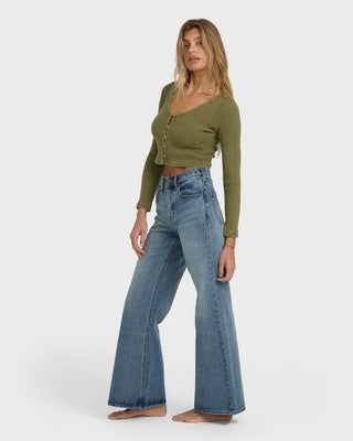 Free Fall High-Waist Denim Pants- Atlantic Deep