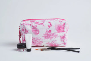 Pink Toile Makeup Bag - Outdoors Print