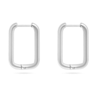 Rounded Rectangle Huggie Earrings - Silver 18k PVD