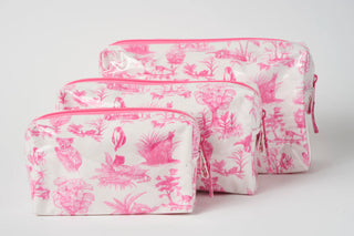 Pink Toile Makeup Bag - Outdoors Print