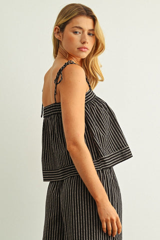 Blaire Striped Spaghetti Top - Black