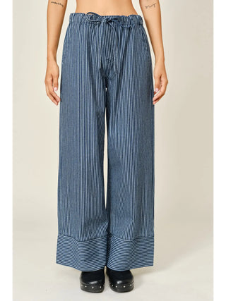 Daisy Elastic Waist Striped Pant - Denim Stripe