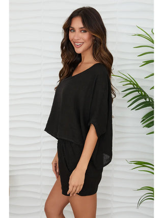 Hollis V-Neck Dolman Sleeve Top - Black