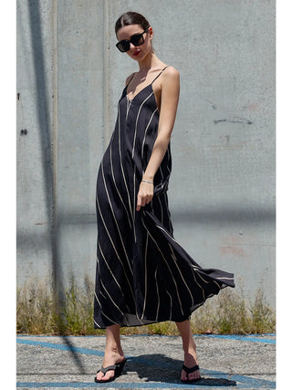 Haven Natural Stripe Vacation Dress - Chocolate Brown