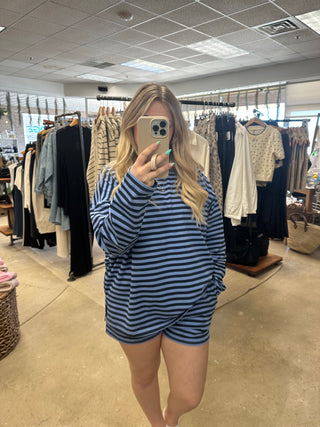 Meena Striped Knit Top and Shorts Set - Navy/Blue