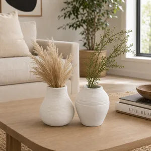 Ivory Grooved Lines Bud Vases