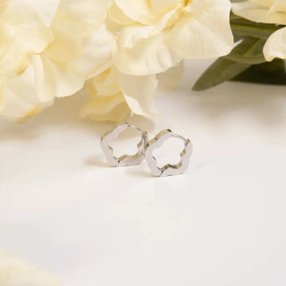 Flower Huggie Earrings - Silver 18k PVD