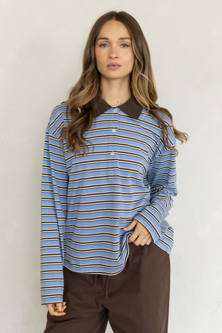 Esther Polo Long Sleeve Top - Light Blue