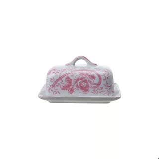 Pink Floral Stoneware Butter Dish