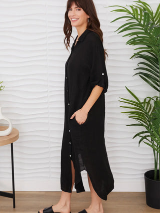 Kaitlyn Linen Black Dress