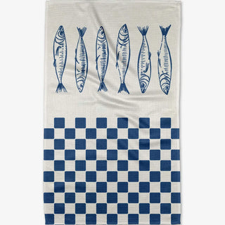 Geometry Tea Towel - Sardine Check Blue