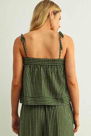 Blaire Striped Spaghetti Strap Top - Green