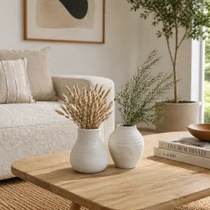 Ivory Grooved Lines Bud Vases