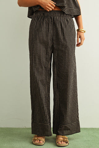 Lainey Striped Print Straight Wide Leg Pants - Black