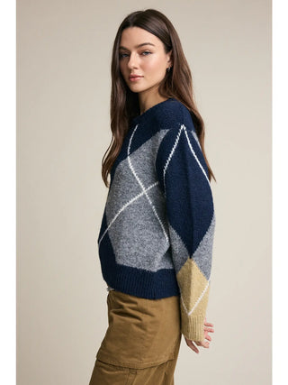 Amanda Argyle Pattern Knit Sweater - Navy/Mustard/Olive