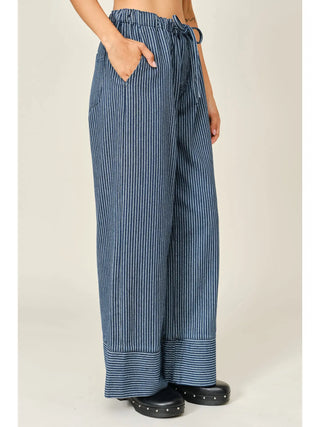 Daisy Elastic Waist Striped Pant - Denim Stripe