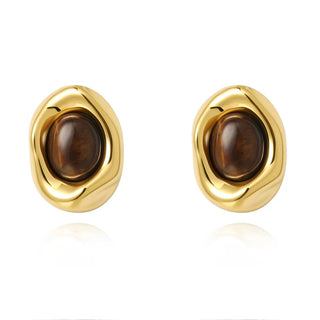Saylor Tiger Eye Studs - Large - Gold