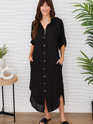 Kaitlyn Linen Black Dress