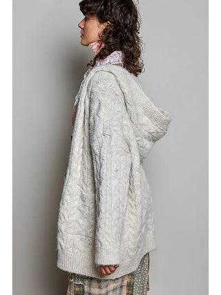 Cynthia Soft Cable Knit Hooded Cardigan - Cream