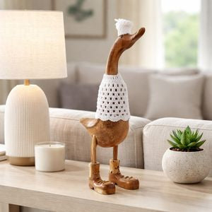 20" Wooden Duck w/ Knit Hat & Sweater
