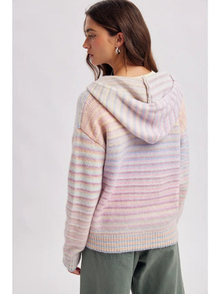 Lizzy Rainbow Stripe Zip Hoodie - Sky Purple