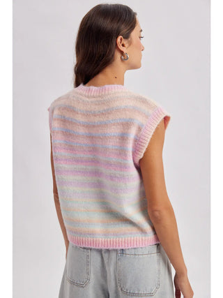 Lorelai Rainbow Stripe Sweater Vest - Sky Purple