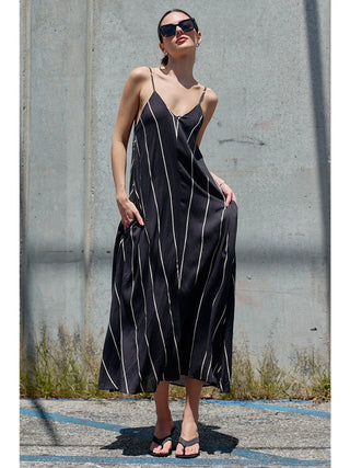 Haven Natural Stripe Vacation Dress - Chocolate Brown