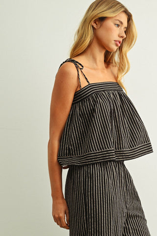 Blaire Striped Spaghetti Top - Black