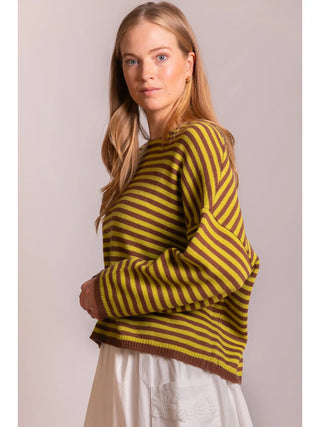 Mazel Striped T-Body Sweater - Chocolate/Matcha