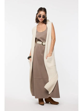 Gabrielle Long Sweater Vest Cardigan / Champagne