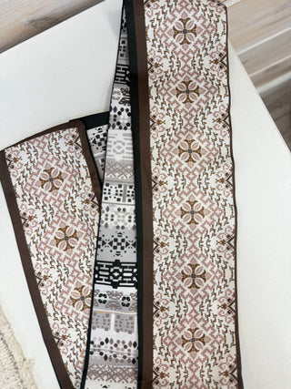 Twilly Silk Scarf - Brown and Nude Pattern