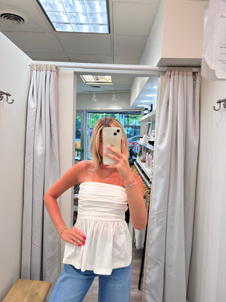 Peplum Tube Top-Off White-Needii