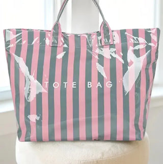 Pink & Gray Striped TOTE Bag