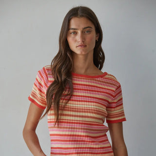 Record Shop Striped Top - Strawberry Pink