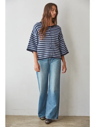 Kelsey Quarter Sleeve Cardigan - Navy Blue