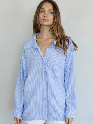 Amira Double Stripe Button Down Shirt - Light Blue