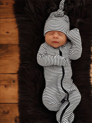 Black Stripe Organic Ribbed Zip Footie
