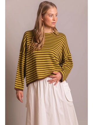 Mazel Striped T-Body Sweater - Chocolate/Matcha