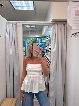 Peplum Tube Top-Off White-Needii