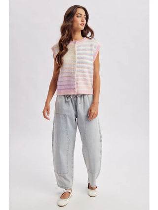 Lorelai Rainbow Stripe Sweater Vest - Sky Purple