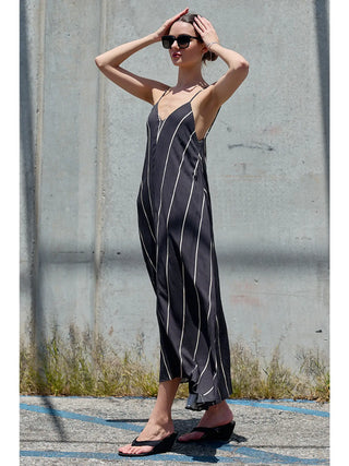 Haven Natural Stripe Vacation Dress - Chocolate Brown