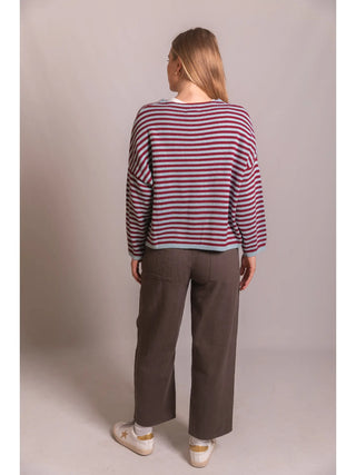 Mazel Striped T-Body Sweater - Powder Blue/Port