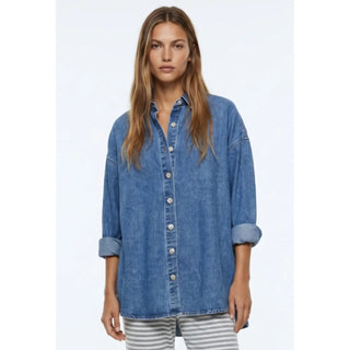 Cadence Denim Wash Button Up Shaket
