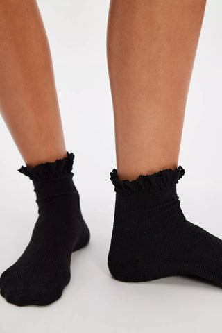 Beloved Waffle Knit Ankle Sock - Black // Free People
