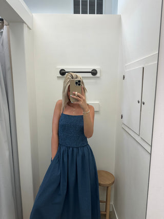 Annie Smocked Gingham Cami Dress - Blue