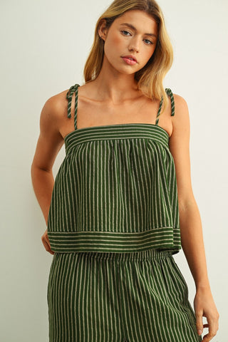 Blaire Striped Spaghetti Strap Top - Green