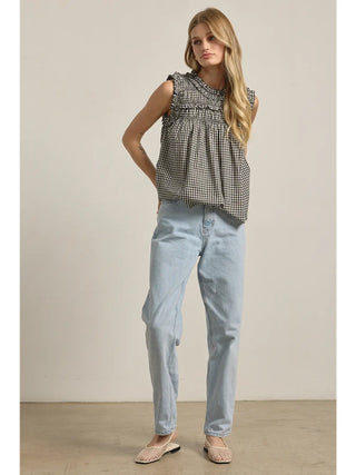 Brittney Gingham Ruffle Blouse - Black