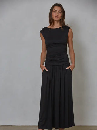 Valentina Knit Ruched Sleeveless Dress - Black